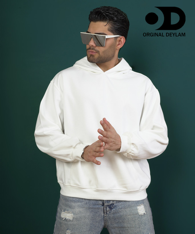 آفر هودی باکسی بیسیک سفید قواره لش | کیفیت بالا