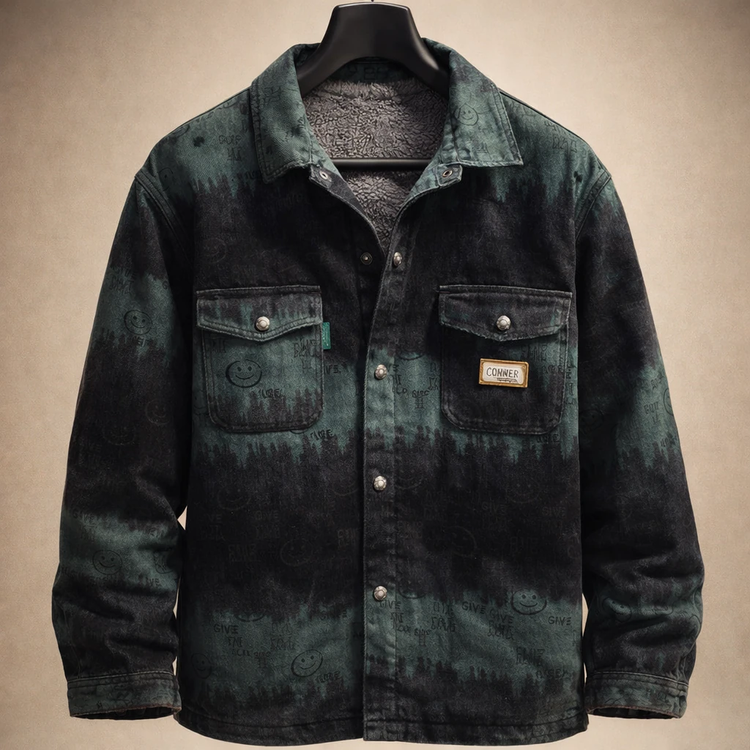 محصول لوکس | کت جین داخل خز مردانه طرح گرادیان سبز مشکی – اسمایل گرافیتی پرمیوم