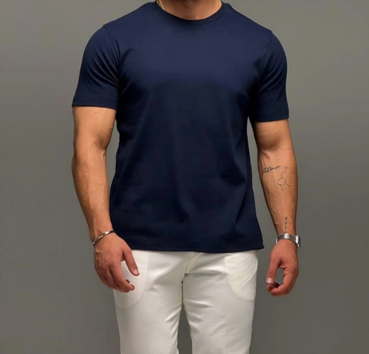 تیشرت فیت ساده بیسیک سرمه ای مردانه پارچه نخ پنبه ۲۸ کد ۸۶۱