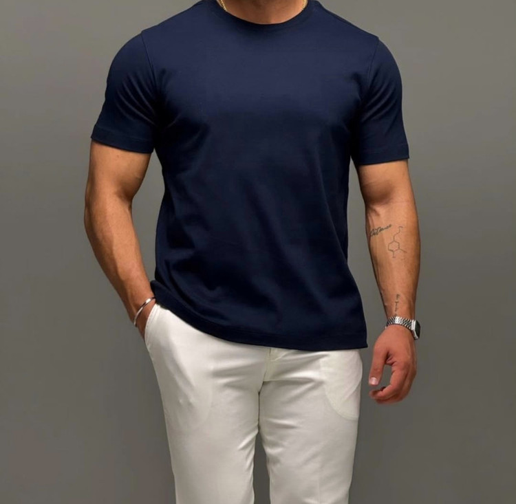 تیشرت فیت ساده بیسیک سرمه ای مردانه پارچه نخ پنبه ۲۸ کد ۸۶۱
