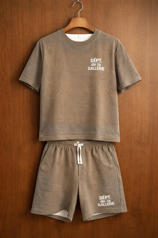 ست تیشرت وشلوارک کاراملی ملایم دودی پارچه دورس درجه یک