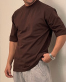 تیشرت دورس دو نخ رنگ موکا قهوه ای | گرماژ بالا پارچه پنبه پنبه ماکان