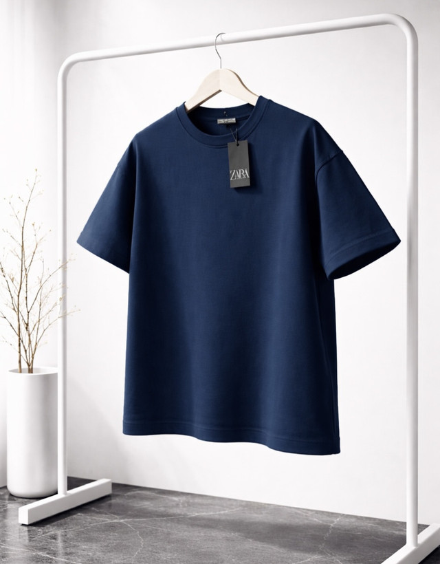 تیشرت دراپ لش دورس دو نخ رنگ سورمه ای | گرماژ بالا پارچه پنبه پنبه ماکان