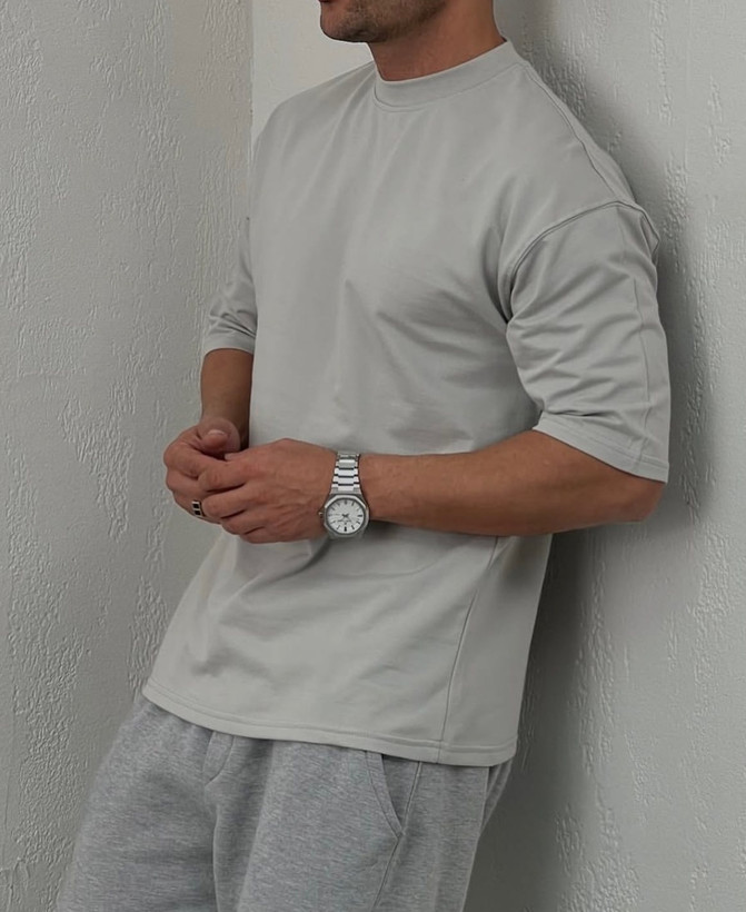 تیشرت دراپ لش دورس دو نخ رنگ طوسی | گرماژ بالا پارچه پنبه پنبه ماکان