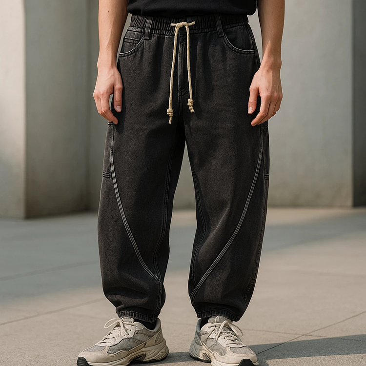 شلوار جین بالونی (Balloon Fit) ذغالی استایل شیک و ترند کد HQS-1233