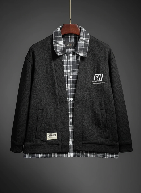 ست ترکیبی پیراهن چهارخانه با ژاکت بافت کبریتی مشکی