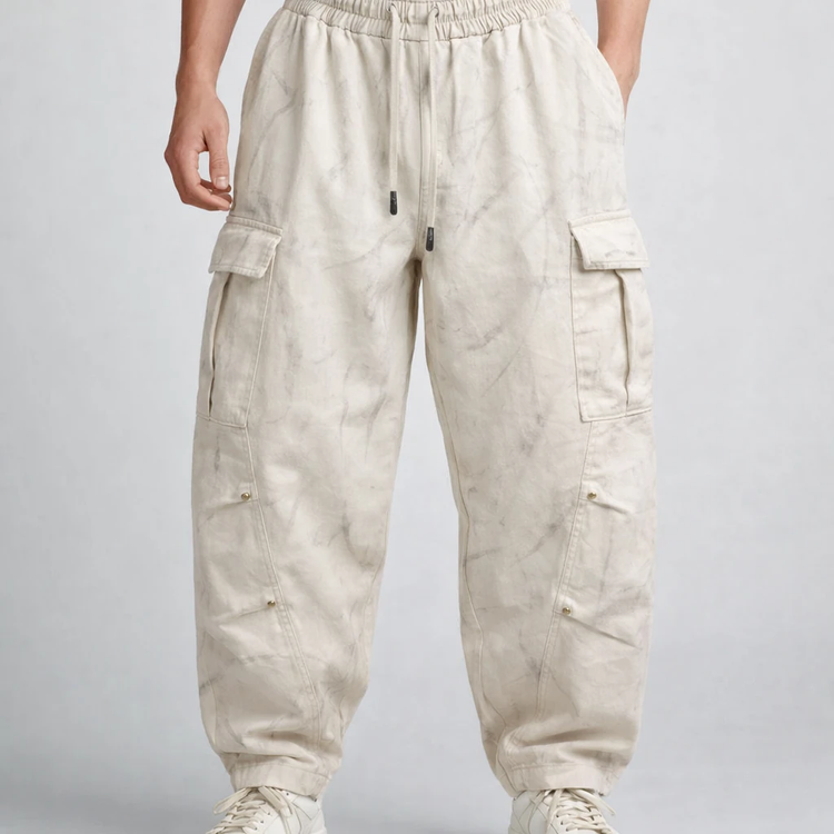 شلوار بالونی کارگو فری سایز (Balloon Fit) کرم کتان کجراه گرماژ بالا | مناسب سایز L-3XL کد 1176A