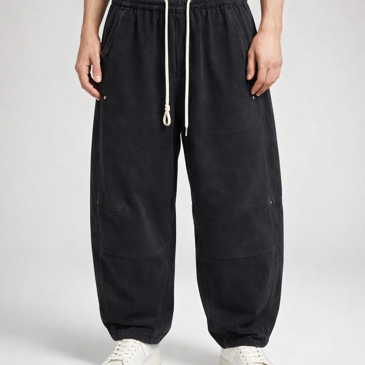 شلوار بالونی ذغالی فری سایز (Balloon Fit) سبز ماشی جین کجراه گرماژ بالا | مناسب سایز L-XL کد H916