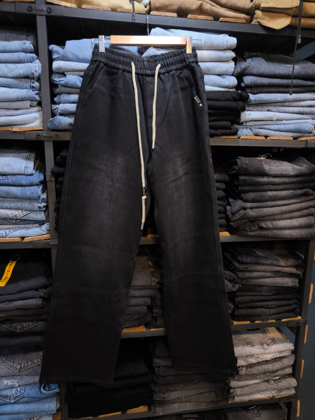 شلوار واید لگ مشکی سایه دار فری سایز جین کجراه گرماژ بالا | مناسب سایز L-3XL کد H916