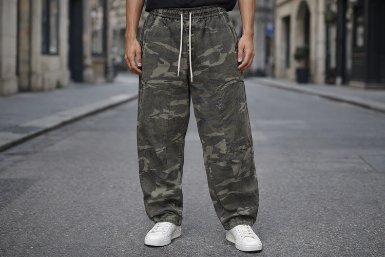 شلوار بالونی چریکی فری سایز (Balloon Fit) سبز ماشی جین کجراه گرماژ بالا | مناسب سایز L-XL کد H916