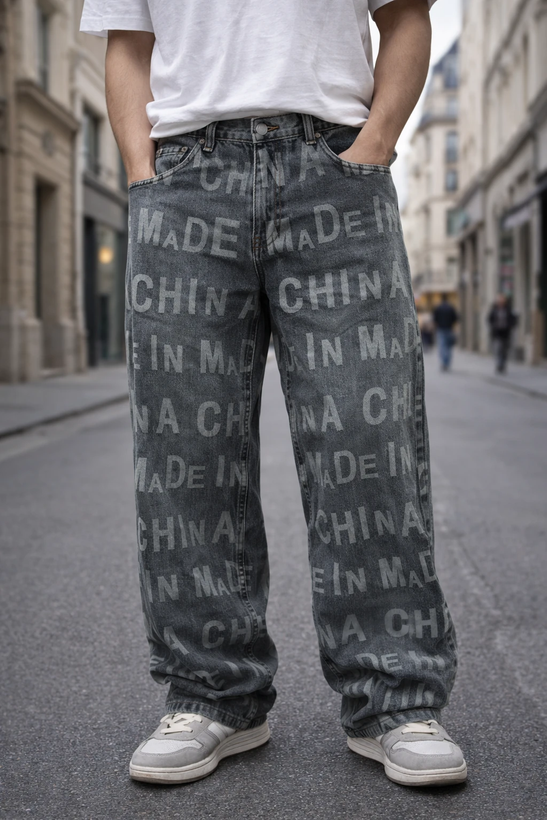 شلوار جین بگ کاستوم شده سبز پسته ای حروف الفبا | شیک و ترند ۲۰۲۶