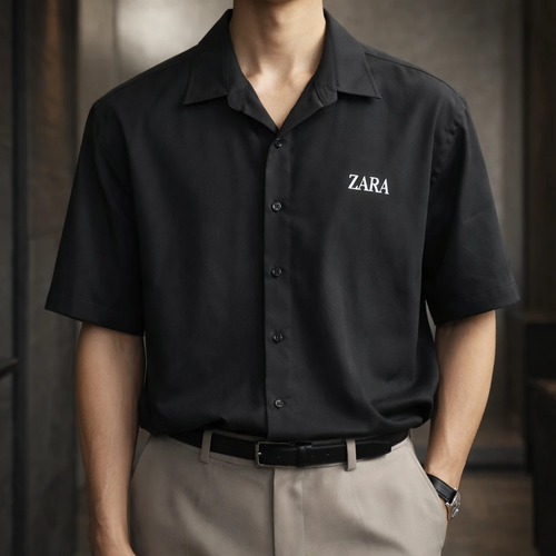 پیراهن مشکی لش باکسی پارچه مازراتی با کپ اولد مانی ترند 2026 | کد A328