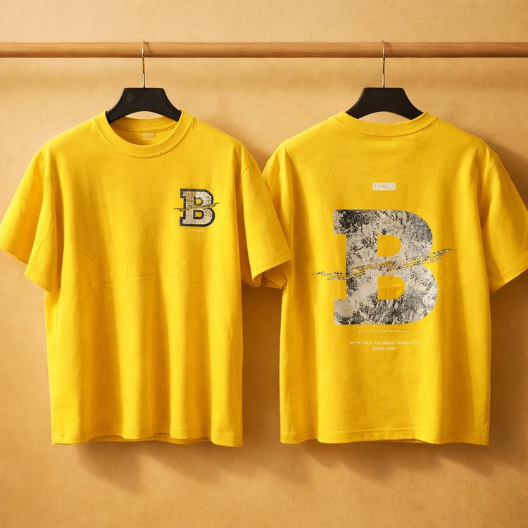 تیشرت لش باکسی زرد قناری با طرح پشت و رو نخ پنبه درجه یک