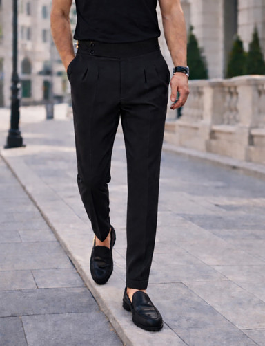 شلوار پارچه ای کمر انگلیسی پارچه مازراتی رنگ مشکی فوقالعاده شیک