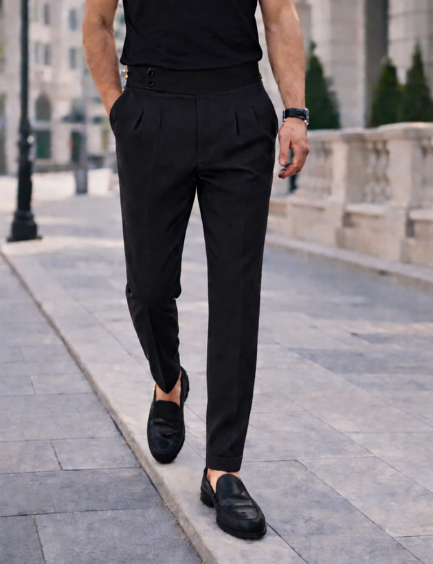 شلوار پارچه ای کمر انگلیسی پارچه مازراتی رنگ مشکی فوقالعاده شیک