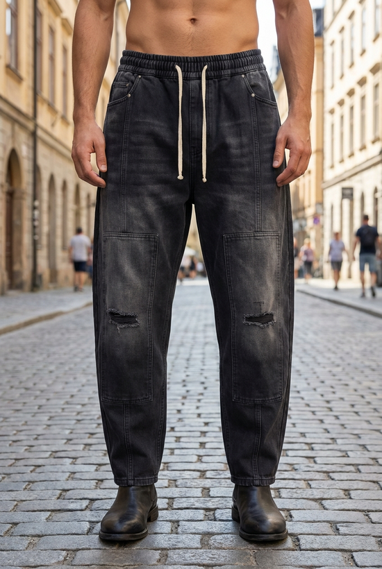 شلوار اسلش بالونی ذغالی (Balloon Fit) فری سایز مناسب 3XL | کد LLB-329