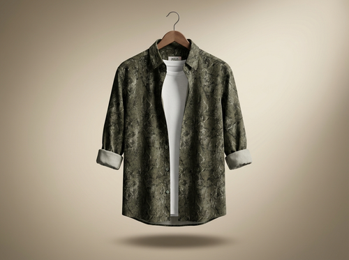 پیراهن کنفی طرح «ماربل اسکچ» سبز لجنی فوق العاده خنک و با کیفیت کد R13
