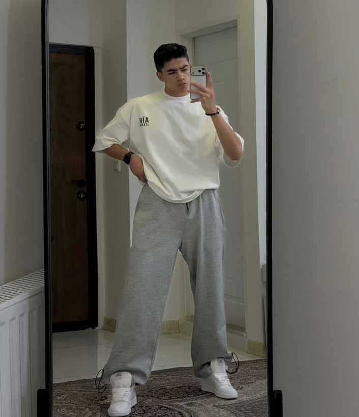 شلوار جاگر بگ پارچه گلکسی رنگ طوسی ملانژ | کپ خفن 2026