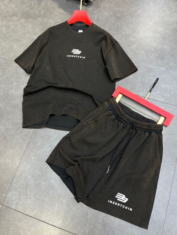 ست تیشرت و شلوارک ذغالی سیر سنگشورپارچه دورس درجه یک- اورجینال دیلم