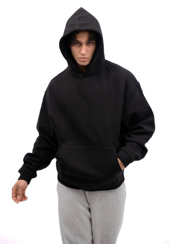 هودی مشکی ساده بیسیک جنس دورس دو نخ کد G32