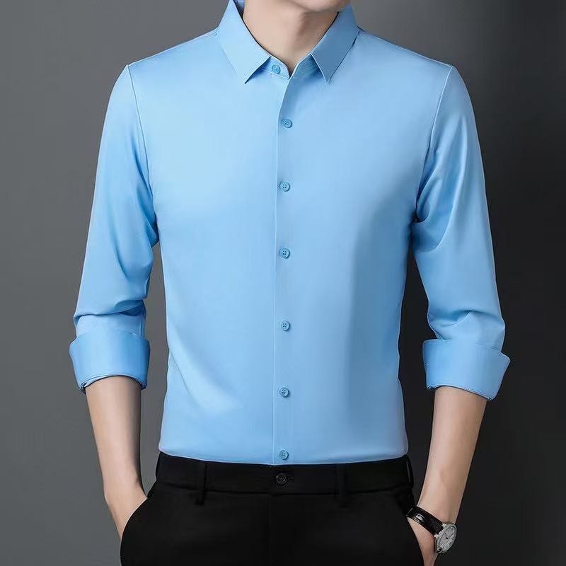 پیراهن آبی آسمانی آستین بلند مردانه پارچه غواصی دوشین کش اعلا درجه یک#