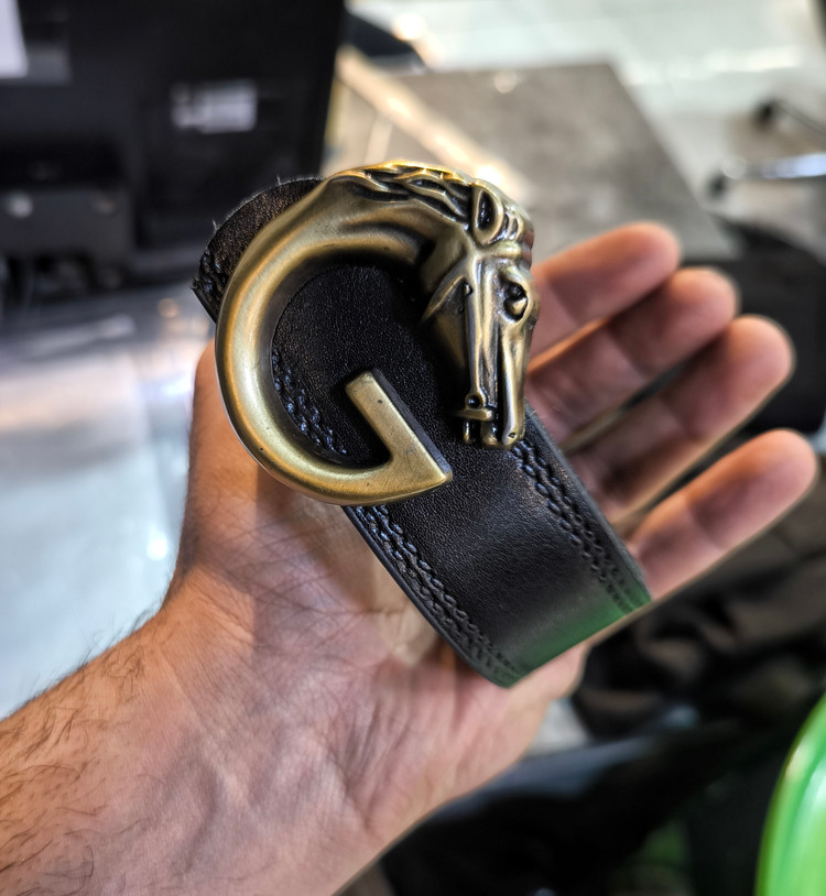 کمربند برنجی اعلا سگک خفن سر اسب تسمه طرح چرم