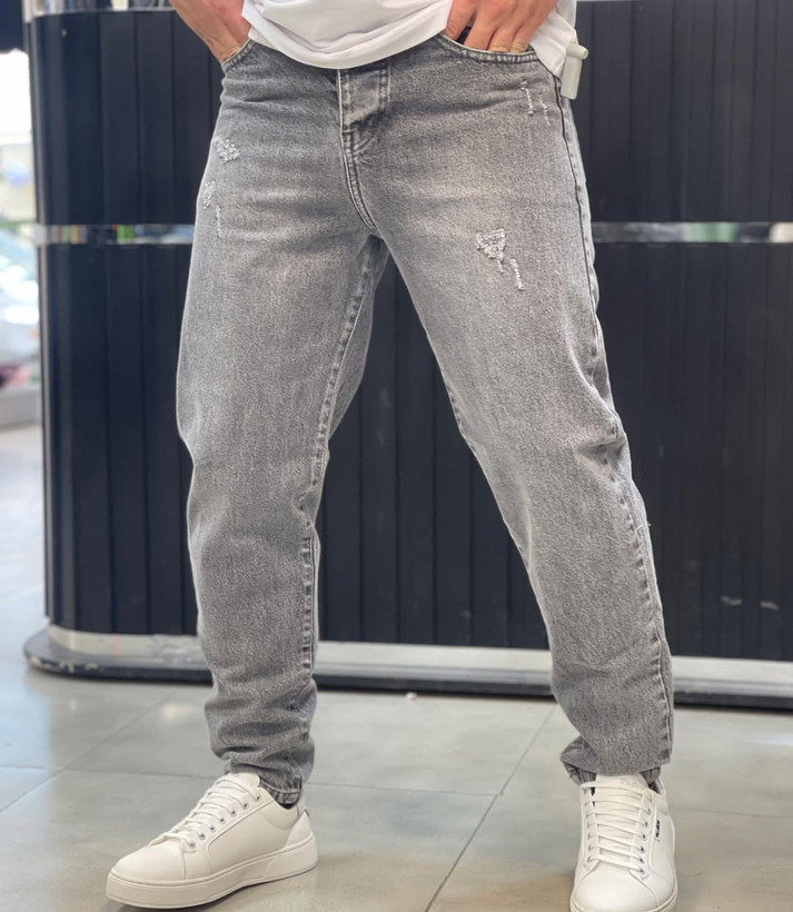 شلوار مام فیت طوسی سایز بزرگ تا ۵۴ موجود پارچه جین کجراه پنبه درجه یک کد ۸۵