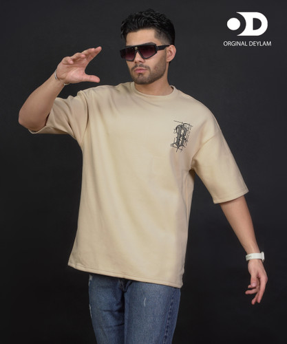 تیشرت خردلی باکسی لش مستر کوالیتی طرح R کیفیت فوق استثنایی | اورجینال دیلم