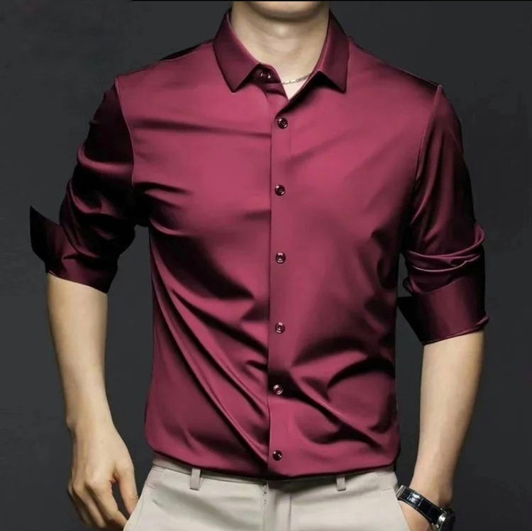 پیراهن زرشکی آستین بلند مردانه پارچه غواصی فول کش اعلا درجه یک#