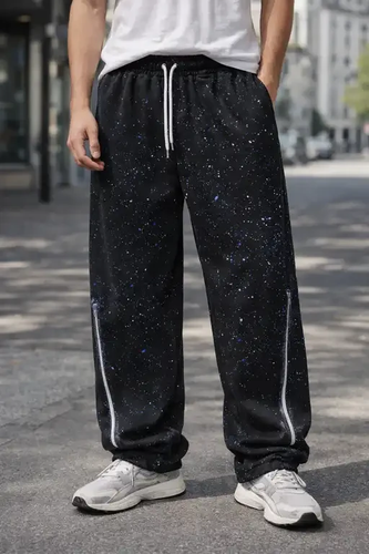 شلوار جاگر نیم بگ طرح کهکشانی پارچه گلکسی پنبه کیفیت پرمیوم | قد ۱۱۰ سانت