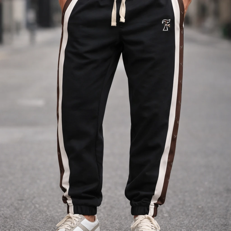 شلوار جاگر مردانه مشکی دمپا گتر با نوار موکا کپ نیم بگ * فوقالعاده شیک و با کیفیت