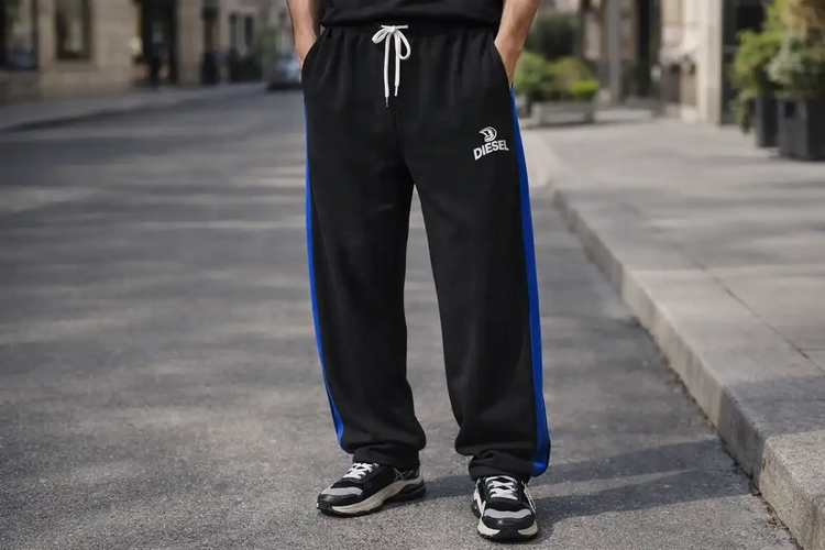 شلوار جاگر بگ بغل نوار آبی لوکس پارچه گلکسی پنبه کیفیت پرمیوم | قد ۱۱۰ سانت