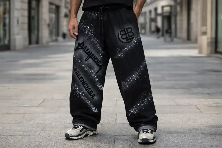 شلوار جاگر بگ بلند طرح خاص هنری پارچه گلکسی پنبه کیفیت پرمیوم | قد ۱۱۰ سانت