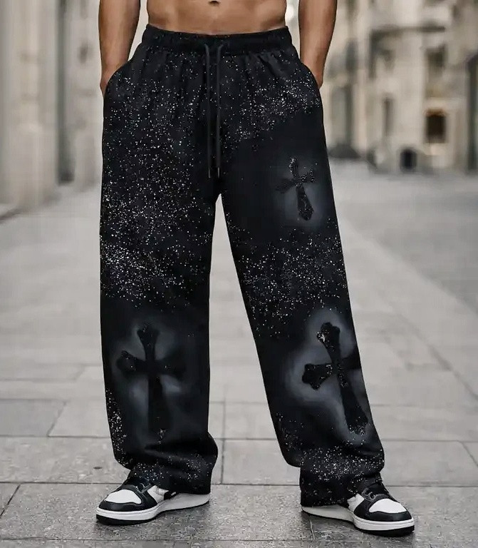 شلوار جاگر بگ کروم هارتز پارچه گلکسی پنبه کیفیت پرمیوم | قد ۱۱۰ سانت