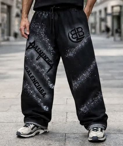 شلوار جاگر بگ بلن طرح خاص هنری پارچه گلکسی پنبه کیفیت پرمیوم | قد ۱۱۰ سانت