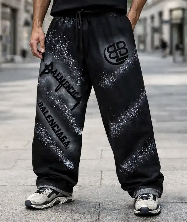 شلوار جاگر بگ بلن طرح خاص هنری پارچه گلکسی پنبه کیفیت پرمیوم | قد ۱۱۰ سانت