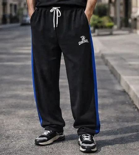 شلوار جاگر بگ بغل نوار آبی لوکس پارچه گلکسی پنبه کیفیت پرمیوم | قد ۱۱۰ سانت