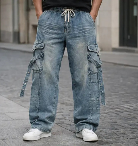 محصول فوق لوکس#شلوار جین واید بگ صابونی (Wide Leg) با جزییات بندی کارگو فوقالعاده خفن| استایل لش استریت ۲۰۲۶ کد9702