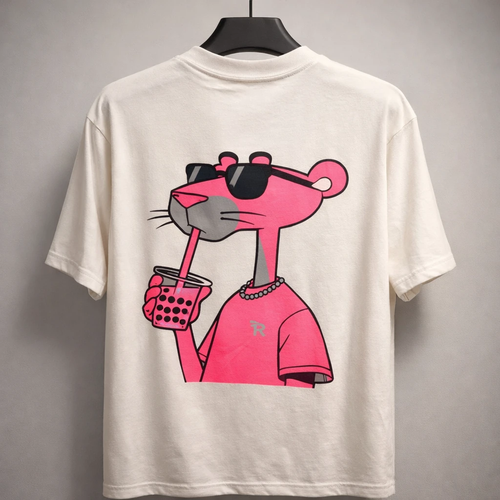 تیشرت باکسی لش پلنگ صورتی پارچه نخ پنبه با چاپ داغی و تضمین کیفیت