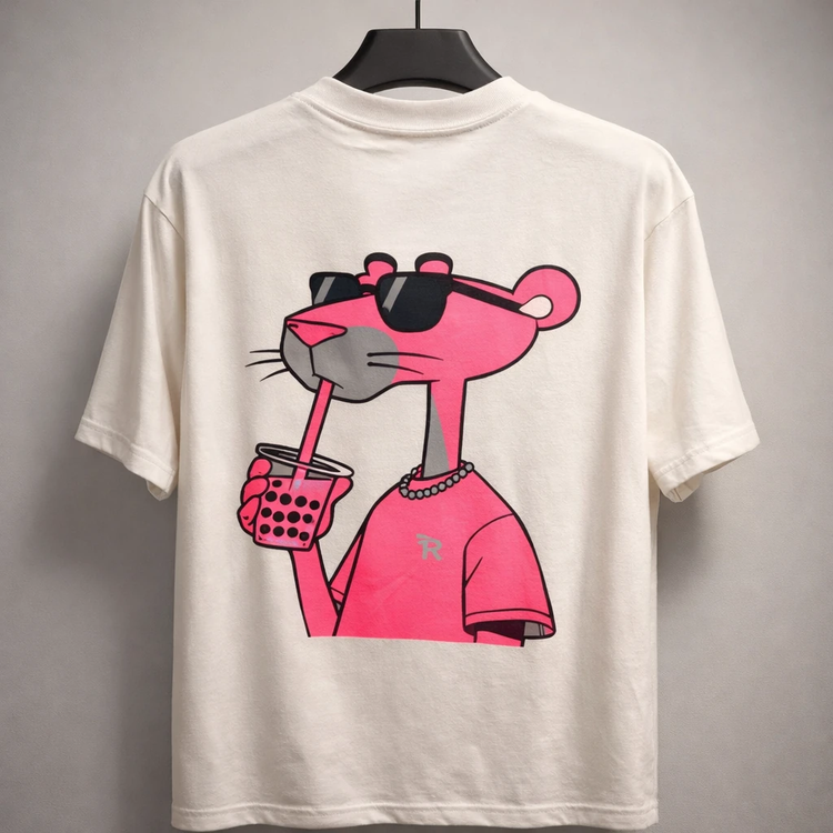 تیشرت باکسی لش پلنگ صورتی پارچه نخ پنبه با چاپ داغی و تضمین کیفیت