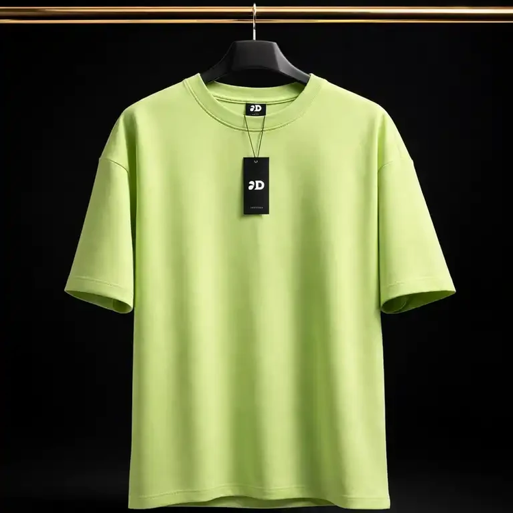 تیشرت بیسیک ساده باکسی سبز لیمویی پارچه ماکان درجه یک | کد G35