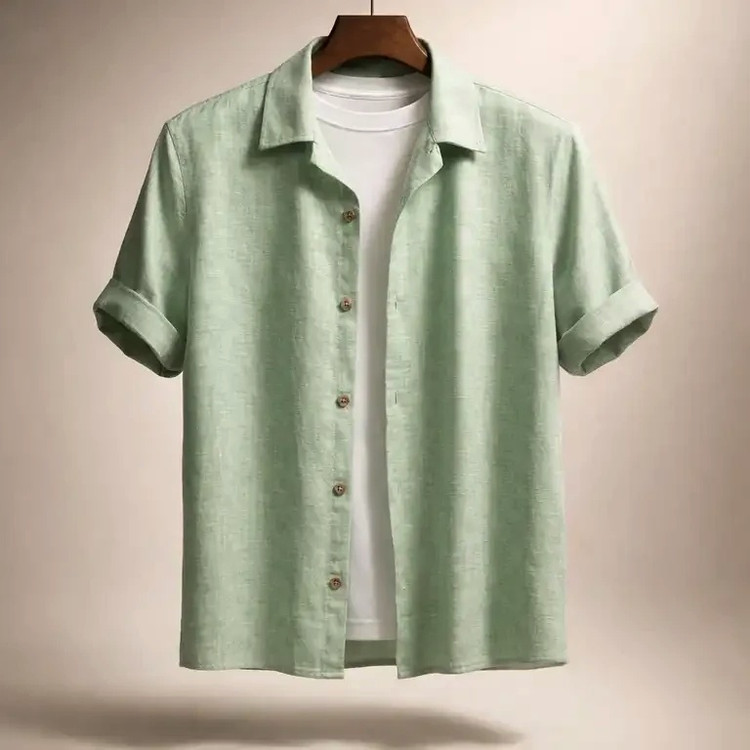 پیراهن یقه انگلیسی پارچه کراش رنگ سبز فیروزه ای مدل اسلیم