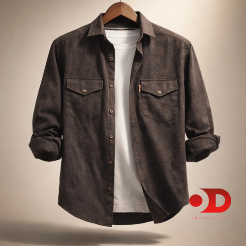 پیراهن کبریتی ریز قهوه ای اسپرسو دو جیب مردانه | نخ پنبه اعلا