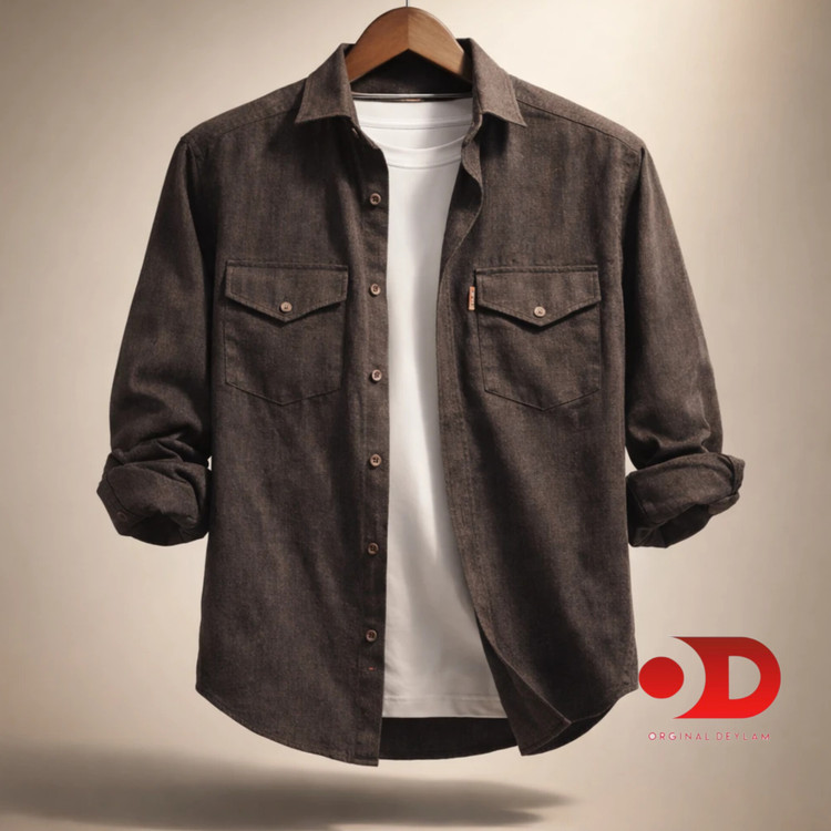 پیراهن کبریتی ریز قهوه ای اسپرسو دو جیب مردانه | نخ پنبه اعلا