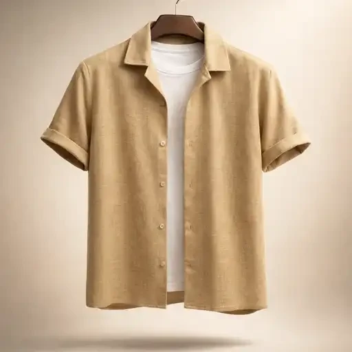 پیراهن یقه انگلیسی پارچه کراش رنگ کرم مدل اسلیم