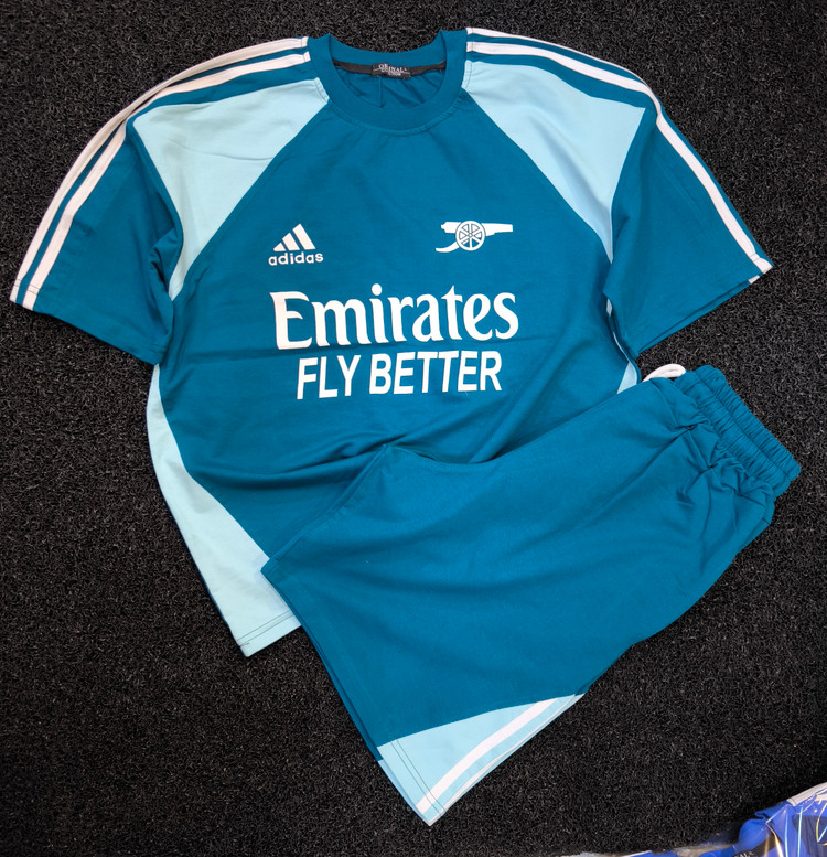 کیت باشگاهی تیشرت+شلوارک لباس دوم آرسنال(توپچی ها )پارچه پنبه دو نخ لاکرا دار | کیفیت استثنایی