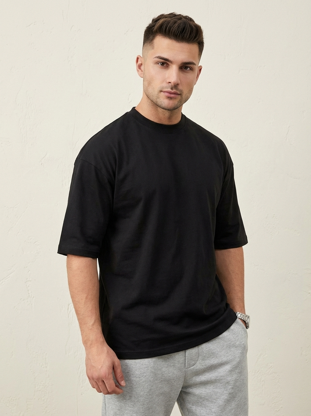 تیشرت لش مشکی بیسیک پارچه نخ پنبه گرم بالا اعلا کد ۸۶۸۹