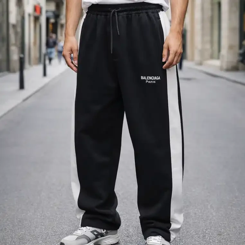 شلوار جاگر بگ مشکی با نوار سفید مستر کوالیتی 😍 پارچه گلکسی پنبه کیفیت پرمیوم | قد ۱۱۰ سانت