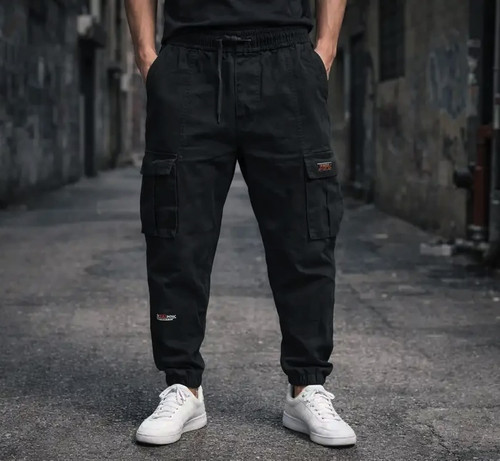 شلوار کتان شش جیب دمپا کش+چسبی رنگ مشکی|کیفیت درجه یک