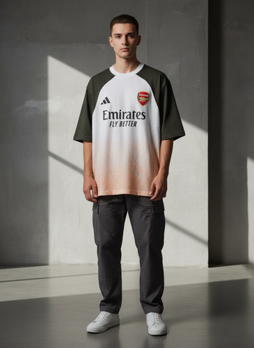 کیت باشگاهی آرسنال O2 کیفیت لوکس سفید سبز با سایه نارنجی* پارچه ماکان پنبه گرم بالا